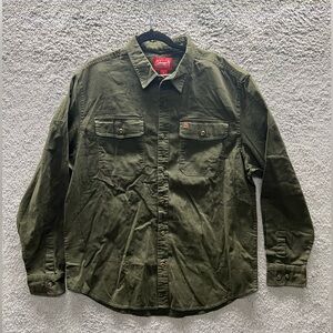 Coleman Button Up Shirt Mens XL Olive Green Pockets Thick Canvas Workwear Hiking